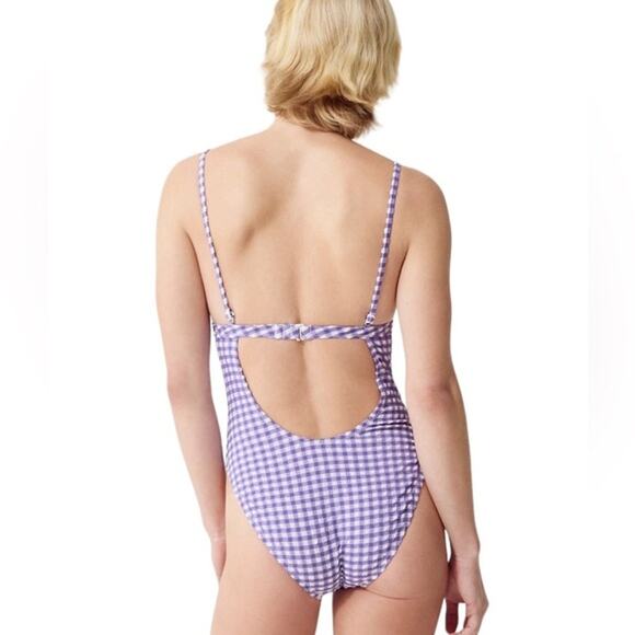 J.Crew Plunge‎ One Piece Gingham Swimsuit Size 18 Purple & White Seersucker - Picture 4 of 14
